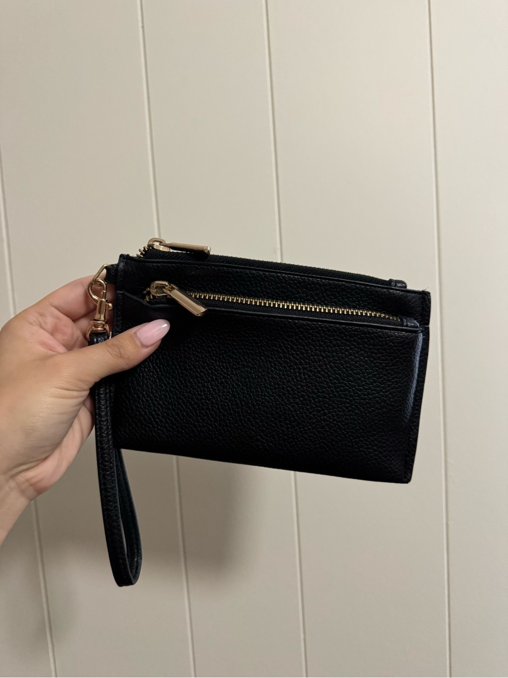 a new day Classic Black Wristlet Wallet with Gold Hardware